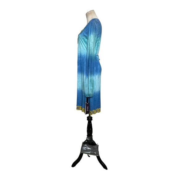 Hale Bob  Blue Yellow Tie Dye Long Sleeve Beaded Jersey Dress Size Small - Picture 2 of 13
